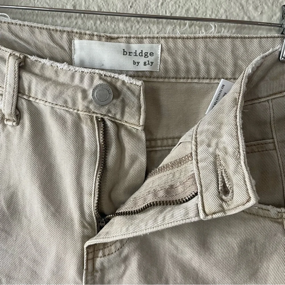 Bridge by GLY Mom Cuffed Shorts Womens 24 Tan Mid Rise Distressed Khaki Boho - Picture 8 of 15